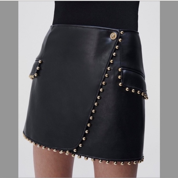 $425 JONATHAN SIMKHAI "Clayton" Studded Vegan Leather Mini Skirt NWOT/sz M - Picture 4 of 16
